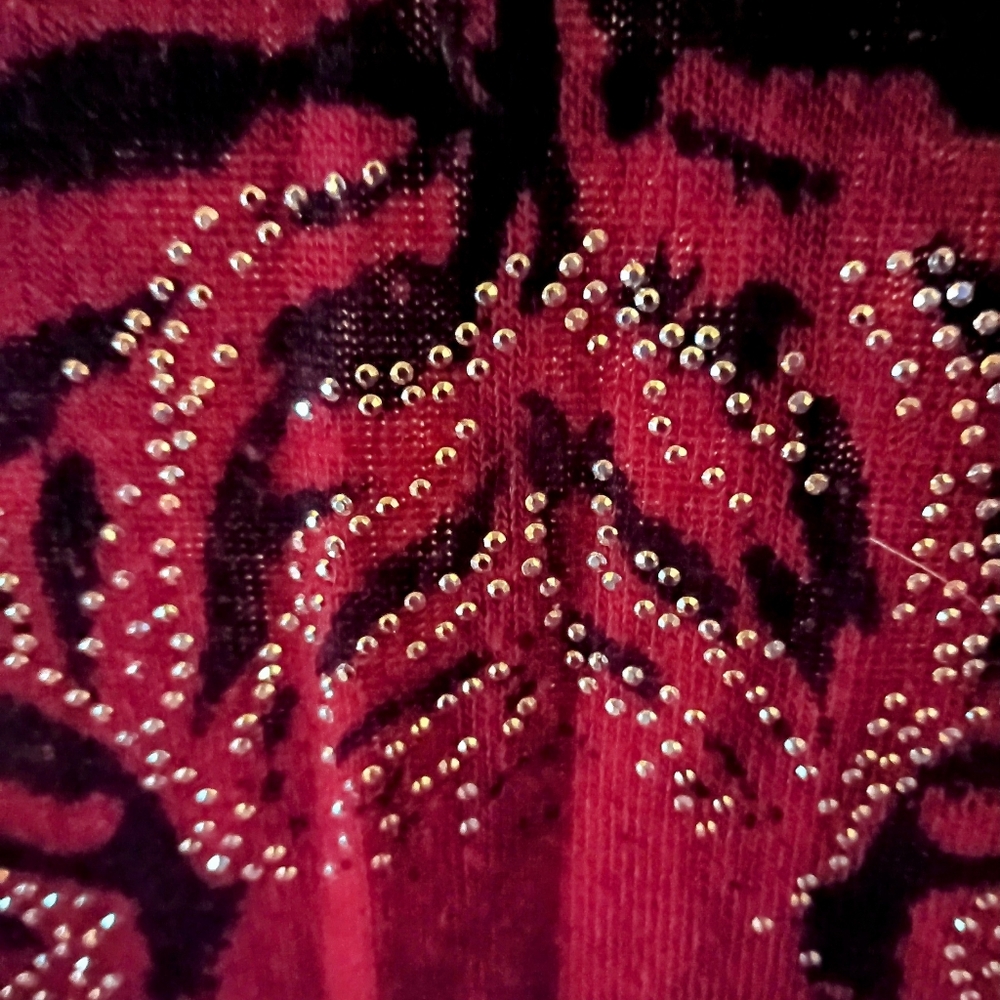 Dark Orange Tiger Studded Graphic Women's Tunic Studded Top - Picture 7 of 14